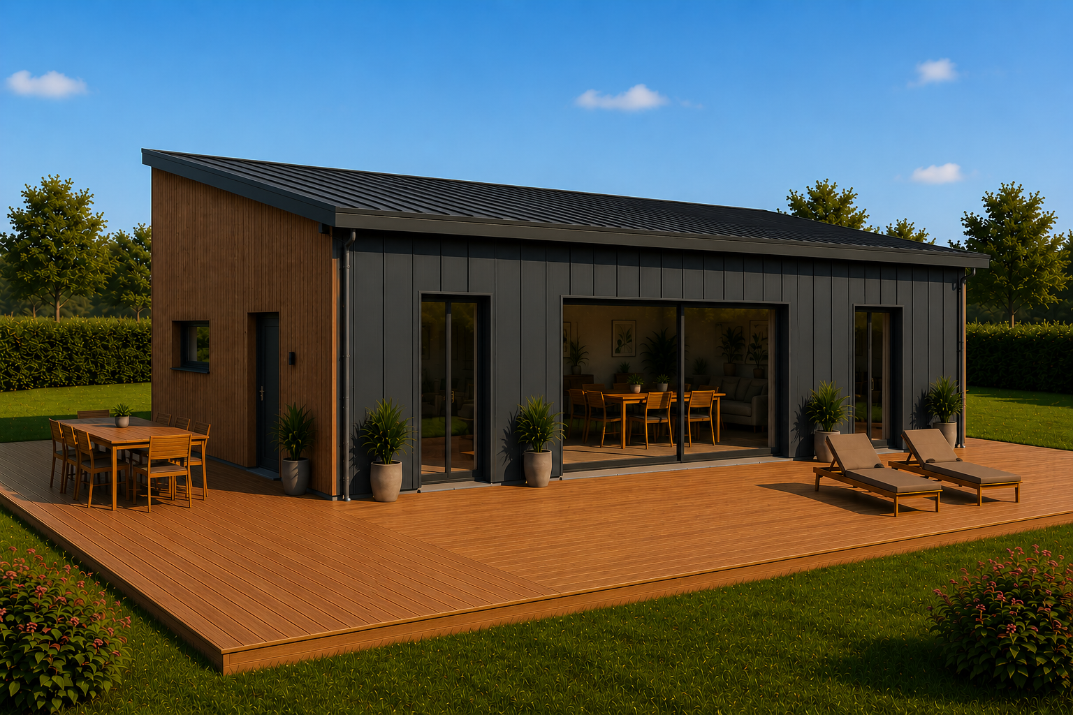 Maison contemporaine en bois avec grande terrasse